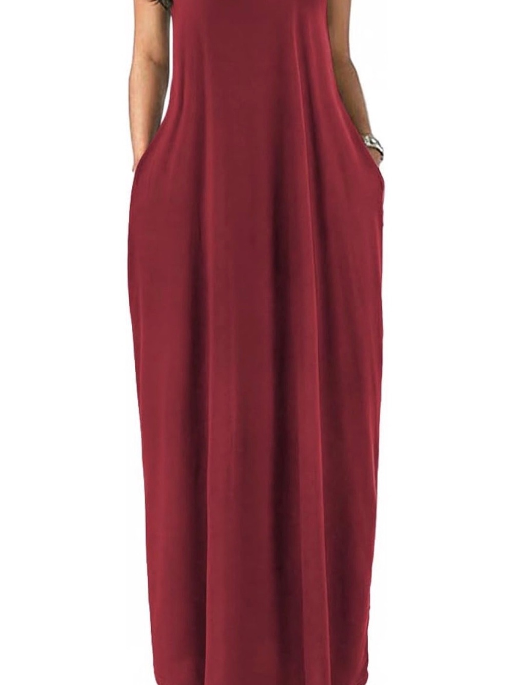 Source Unknown Burgundy Sleeveless Maxi Dress with Pockets